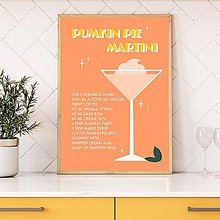 Grafika - Pumpkin pie martini retro farebný jesenný minimalistický print (plagát) (A4 Pumpkin Pie Martini Pink plagát vytlačený) - 16074791_