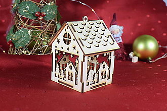 Dekorácie - Drevená vianočná ozdoba domček 5 - 16074184_