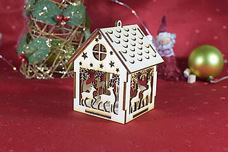 Dekorácie - Drevená vianočná ozdoba domček 7 - 16074188_