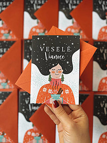 Papiernictvo - Vianočná pohľadnica dievča s čajom - 16078688_