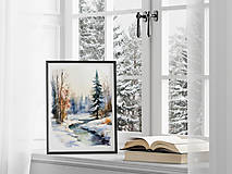 Kresby - Art Print| Akvarel - Zimná krajina č. 02 - 16078171_