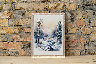 Kresby - Art Print| Akvarel - Zimná krajina č. 01 - 16078086_