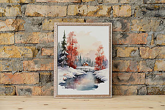 Kresby - Art Print| Akvarel - Zimná krajina č. 04 - 16079989_