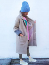 Bundy a kabáty - •Béžový vlnený oversize kabát• - 16077530_