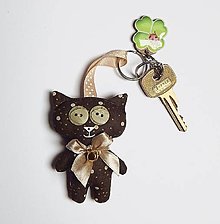 Kľúčenky - Mačička - bodky na tmavohnedej - 16076605_