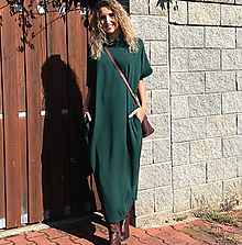 Šaty - Rolákové šaty dlouhé tmavě zelené - 16081358_