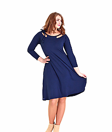 Šaty - Tmavě modré zvonové šaty s vázáním - 16081707_