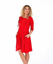 Šaty - Červené zvonové šaty s vázáním - 16081757_