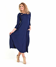 Šaty - Tmavě modré zvonové šaty s vázáním dlouhé - 16081896_