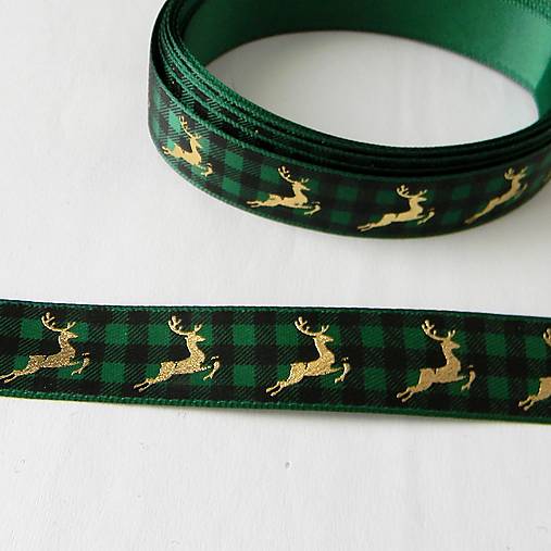 Galantéria - Vianočná károvaná stuha zelená š.1,5cm - 1m - 16084554_