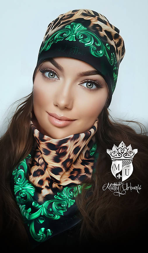 Čiapky, čelenky, klobúky - Green set - čiapka + nákrčník - 16086591_