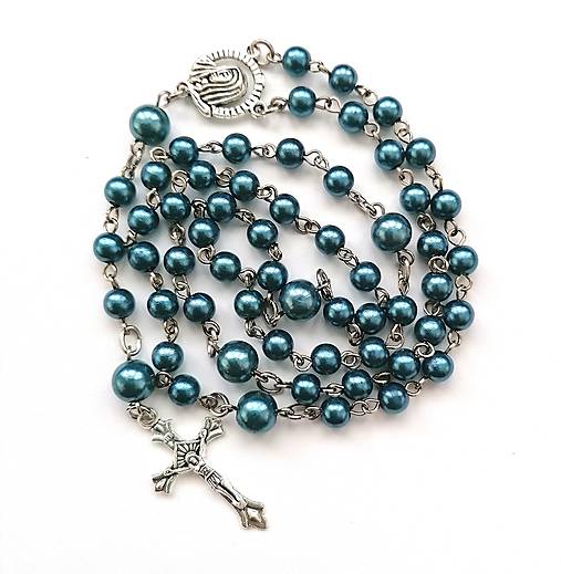 Náhrdelníky - Ruženec perličkový (tyrkys tmavý) - 16085546_