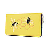 Peňaženky - Vyšívaná kožená dámska peňaženka s motívom Včeličiek, žltá farba - 16086157_