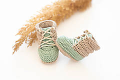 Detské topánky - Háčkované papučky zo 100% bavlny - zelené - 16087640_