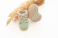 Detské topánky - Háčkované papučky zo 100% bavlny - zelené - 16087641_