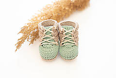 Detské topánky - Háčkované papučky zo 100% bavlny - zelené - 16087642_