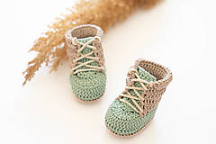 Detské topánky - Háčkované papučky zo 100% bavlny - zelené - 16087643_