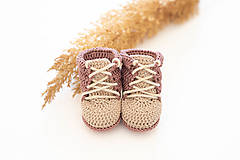 Detské topánky - Háčkované papučky zo 100% bavlny - nugátovo krémové - 16087681_
