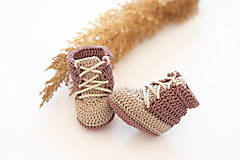 Detské topánky - Háčkované papučky zo 100% bavlny - nugátovo krémové - 16087682_