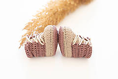 Detské topánky - Háčkované papučky zo 100% bavlny - nugátovo krémové - 16087683_
