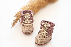 Detské topánky - Háčkované papučky zo 100% bavlny - nugátovo krémové - 16087684_