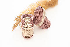 Detské topánky - Háčkované papučky zo 100% bavlny - nugátovo krémové - 16087685_