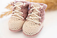 Detské topánky - Háčkované papučky zo 100% bavlny - nugátovo krémové - 16087686_