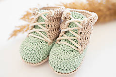 Detské topánky - Háčkované papučky zo 100% bavlny - zelené - 16087710_