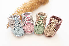 Detské topánky - Háčkované papučky zo 100% bavlny - zelené - 16087711_