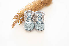 Detské topánky - Háčkované papučky zo 100% bavlny - modré - 16087718_