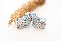 Detské topánky - Háčkované papučky zo 100% bavlny - modré - 16087719_