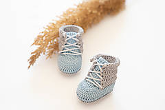 Detské topánky - Háčkované papučky zo 100% bavlny - modré - 16087721_