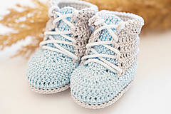 Detské topánky - Háčkované papučky zo 100% bavlny - modré - 16087724_