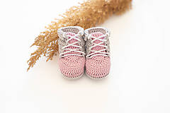 Detské topánky - Háčkované papučky zo 100% bavlny - ružové (10,5 cm (6-9 mesiacov)) - 16087735_