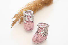 Detské topánky - Háčkované papučky zo 100% bavlny - ružové - 16087736_