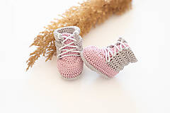 Detské topánky - Háčkované papučky zo 100% bavlny - ružové (10,5 cm (6-9 mesiacov)) - 16087737_