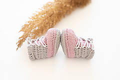 Detské topánky - Háčkované papučky zo 100% bavlny - ružové (10,5 cm (6-9 mesiacov)) - 16087739_