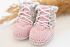 Detské topánky - Háčkované papučky zo 100% bavlny - ružové - 16087740_