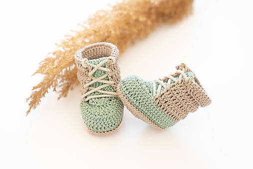 Háčkované papučky zo 100% bavlny - zelené