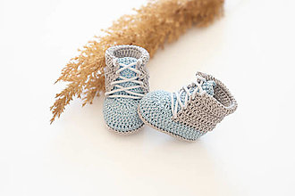 Detské topánky - Háčkované papučky zo 100% bavlny - modré - 16087722_