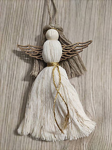 Dekorácie - Macrame anjelik v bielozlatej kombinacii - 16085443_