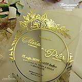 Papiernictvo - Transparentné svadobné oznámenia - zlatá na mliečnom plaste I20400 - 16087455_