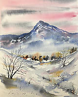 Originál akvarel Zima pod horami