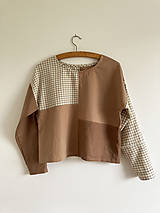 Topy, tričká, tielka - Upcyklované dámske ľanovo bavlnené tričko Patchwork - 16091242_