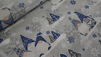 Textil - Vianočná látka,,trpaslíci na modrej" - 16096068_