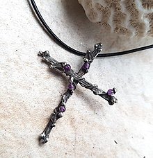 Náhrdelníky - Křížek ametystový náhrdelník - 16095303_