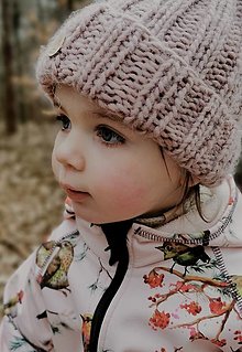 Detské čiapky - Detská vlnená chunky čiapka - púdrovo ružová - 16096393_