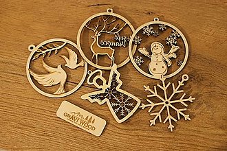 Dekorácie - Sada vianočných drevených ozdôb (Holubice, anjel, snehuliak, jeleň, vločka) - 16093273_