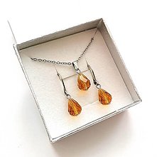 Sady šperkov - Sada brúsené kvapky 8x10 mm + oceľ (zlatohnedá) - 16100204_