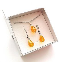 Sady šperkov - Sada brúsené kvapky 8x10 mm + oceľ (oranžová svetlá) - 16100223_